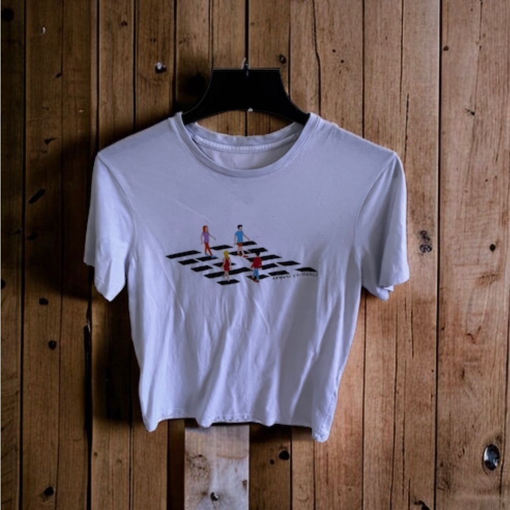 ARMANI EXCHANGE LOGO 4PEOPLE WALKING ON SQUARE CONTRASTING LOGO' T-SHIRT size M - Picture 2 of 16